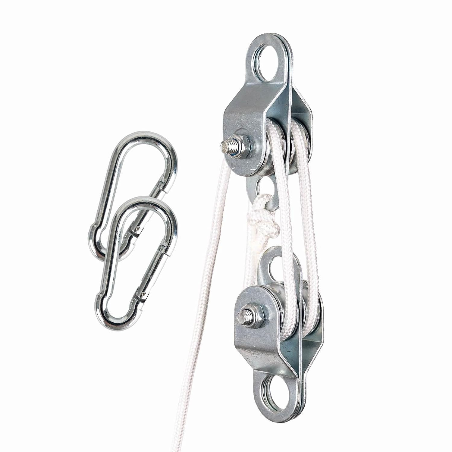 Double Snatch Block and Tackle Pulley System – 32 Ft X 1/4\'\' Rope and Hook,Cable