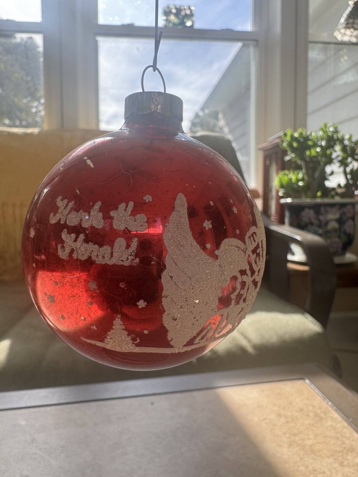 Vintage Franke Stencil Red Hark The Herald ANGELS SING Christmas Tree Ornament