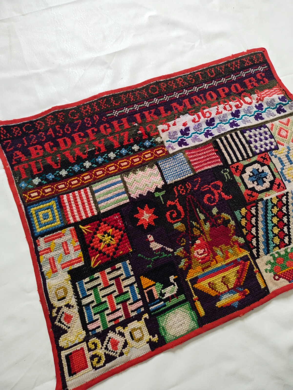 ABC Embroidered Alphabet Sampler antique 1897 Needlework Victorian Textile