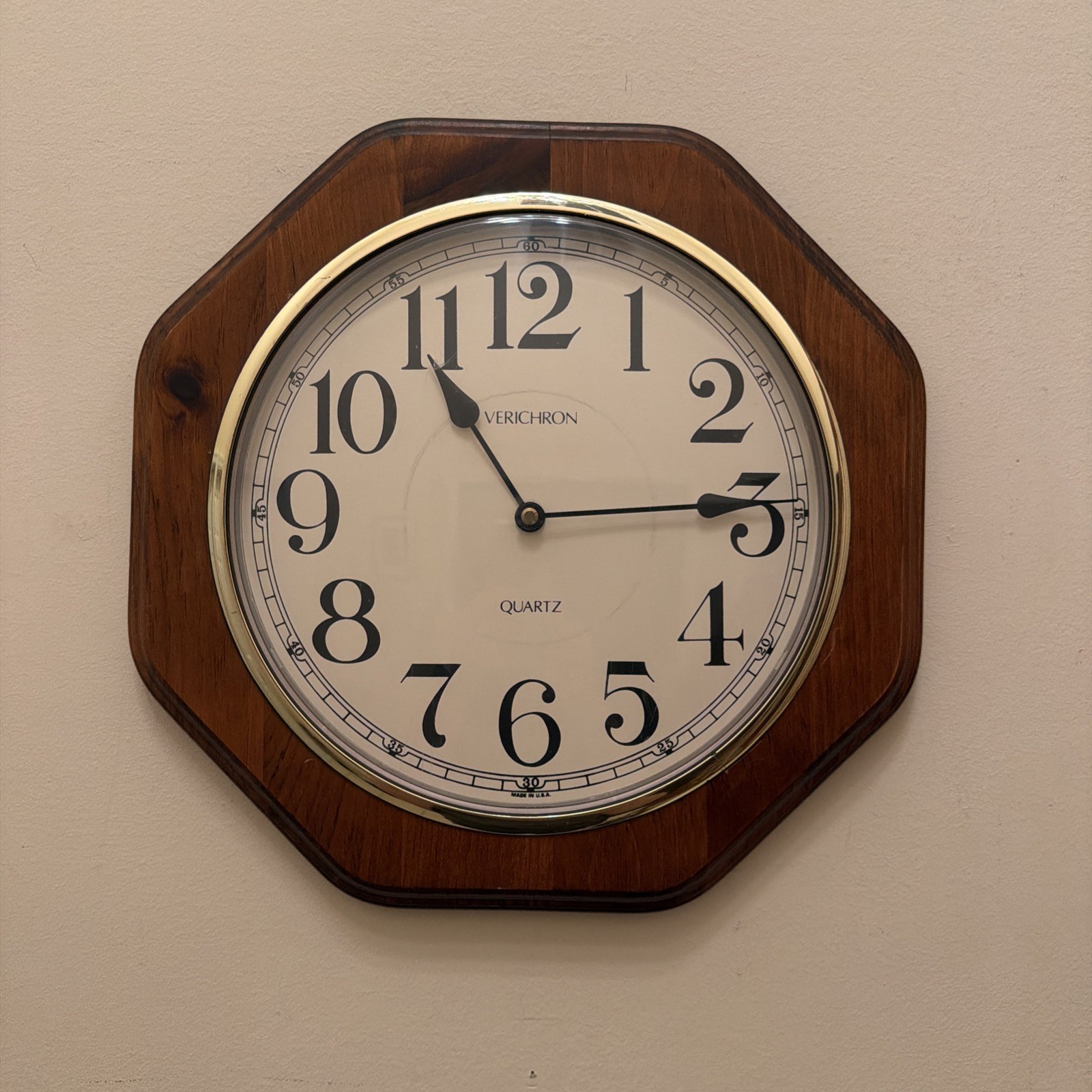 Vintage Verichron Quartz Wood Framed Wall Clock MCM