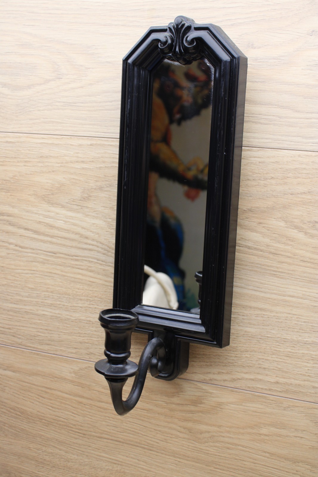 Vintage Homco Black Mirror Wall Sconce Candle Holders Set Pair Hollywood Regency