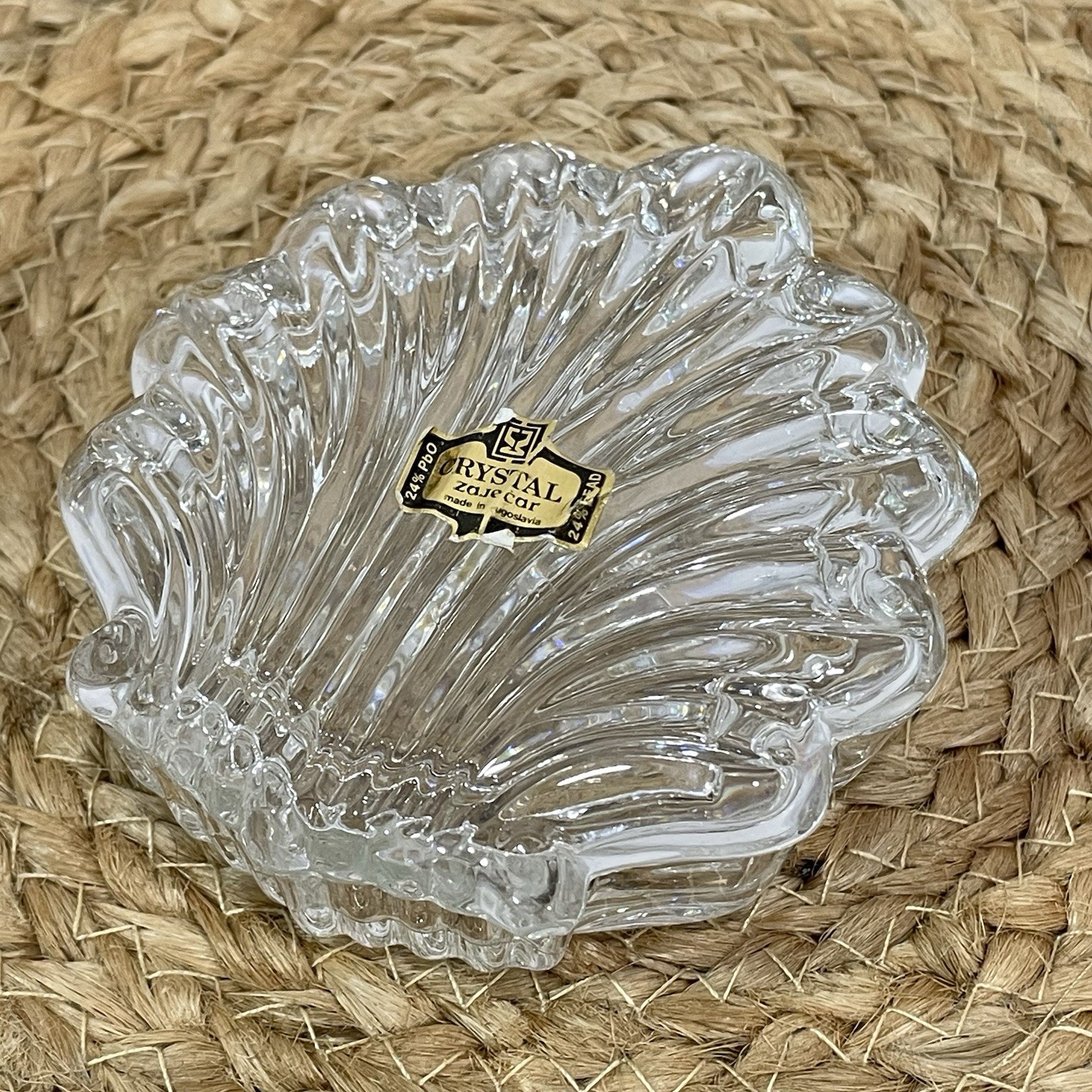 Vintage Crystal Clear Glass Seashell Trinket Dish Vanity Jewelry FLAW READ