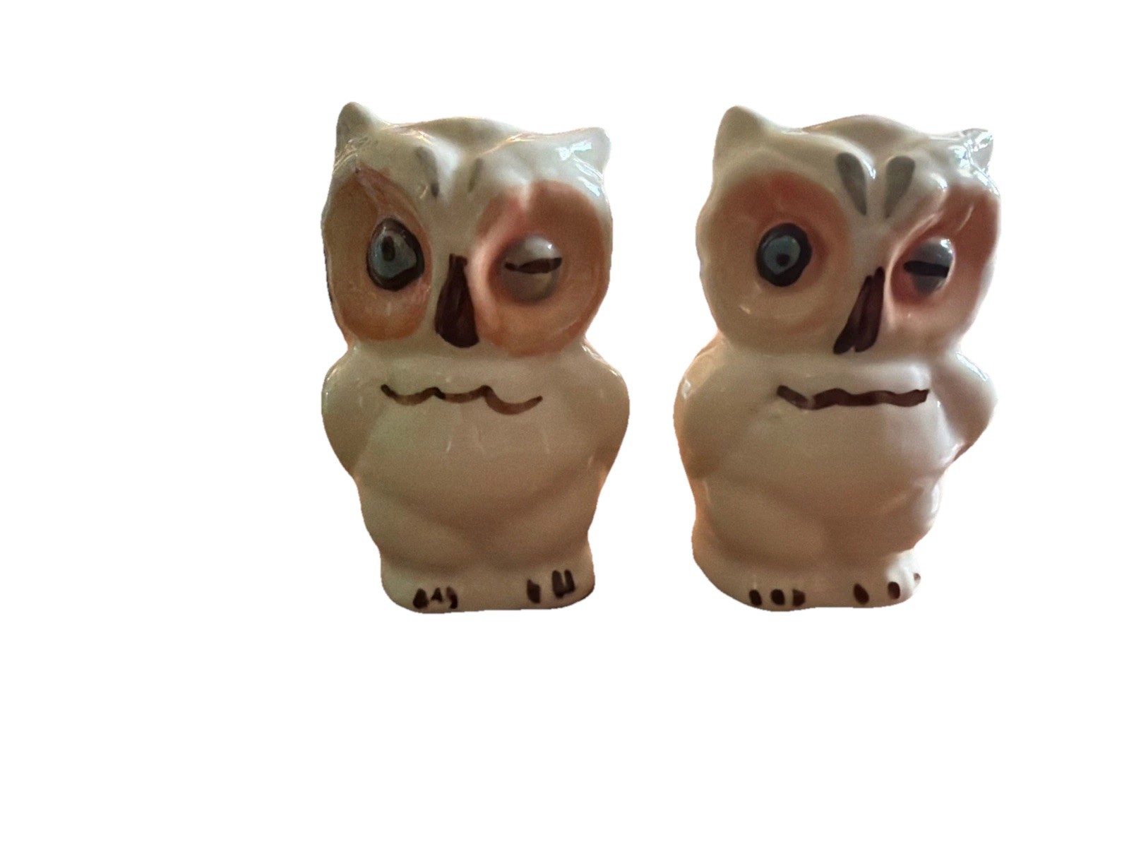 Vintage Shawnee Pottery Winking Owl Salt and Pepper Shakers Blue Eyes