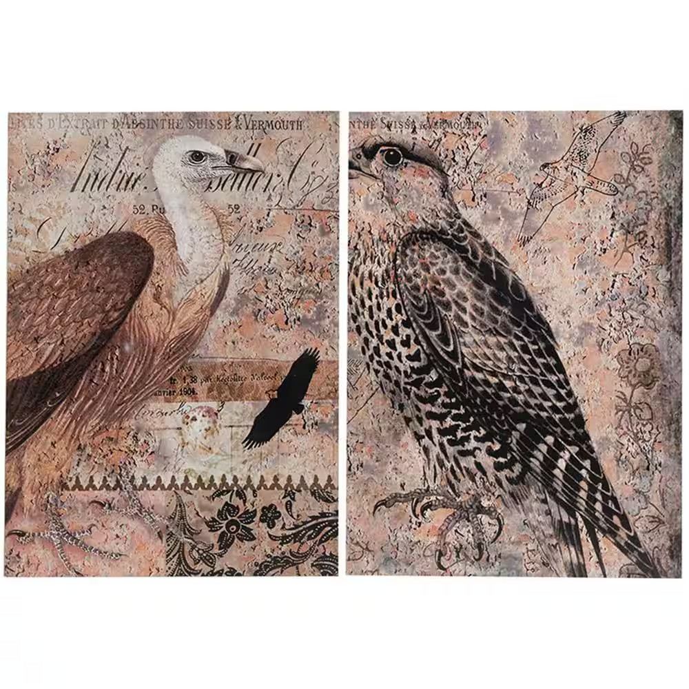 1 In. X 19.7 In. Brown Antique Post Card Birds Wall Art 2-Piece