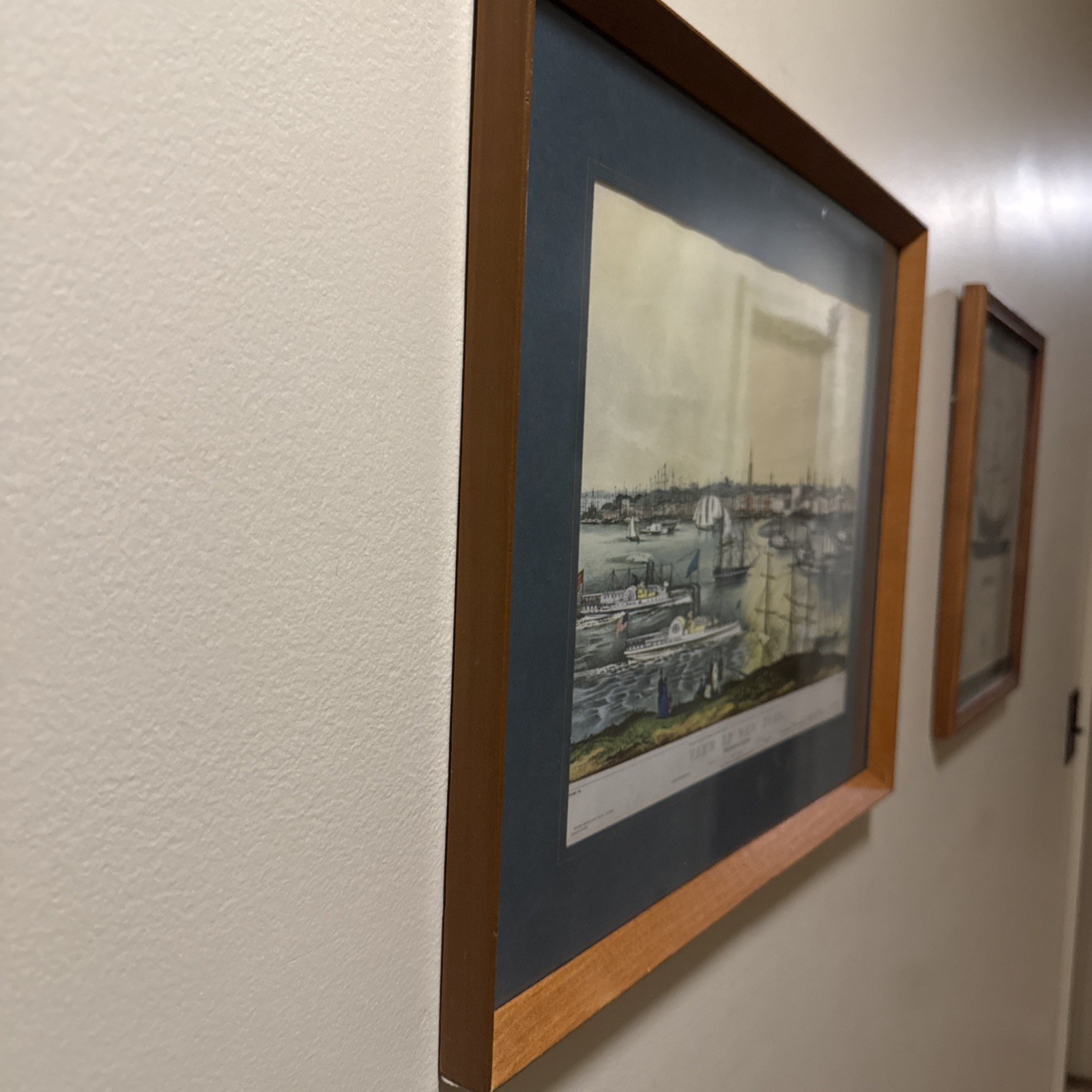 Framed Lithograph Print 'View of New York' from Brooklyn Heights Original Frame