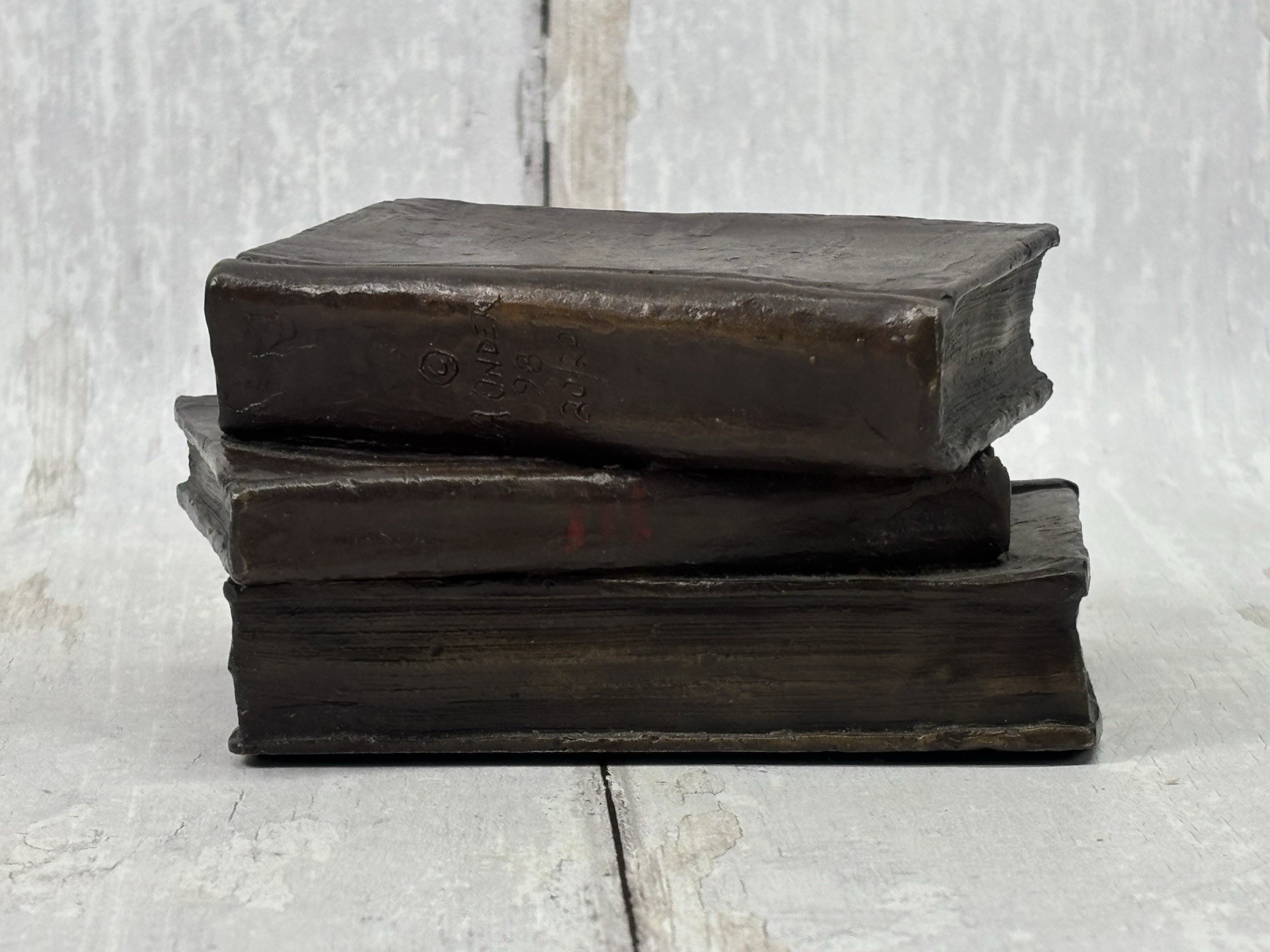 J.A. Onder Signed Bronze Stacked Books Sculpture 1998 Miniature 3.5”