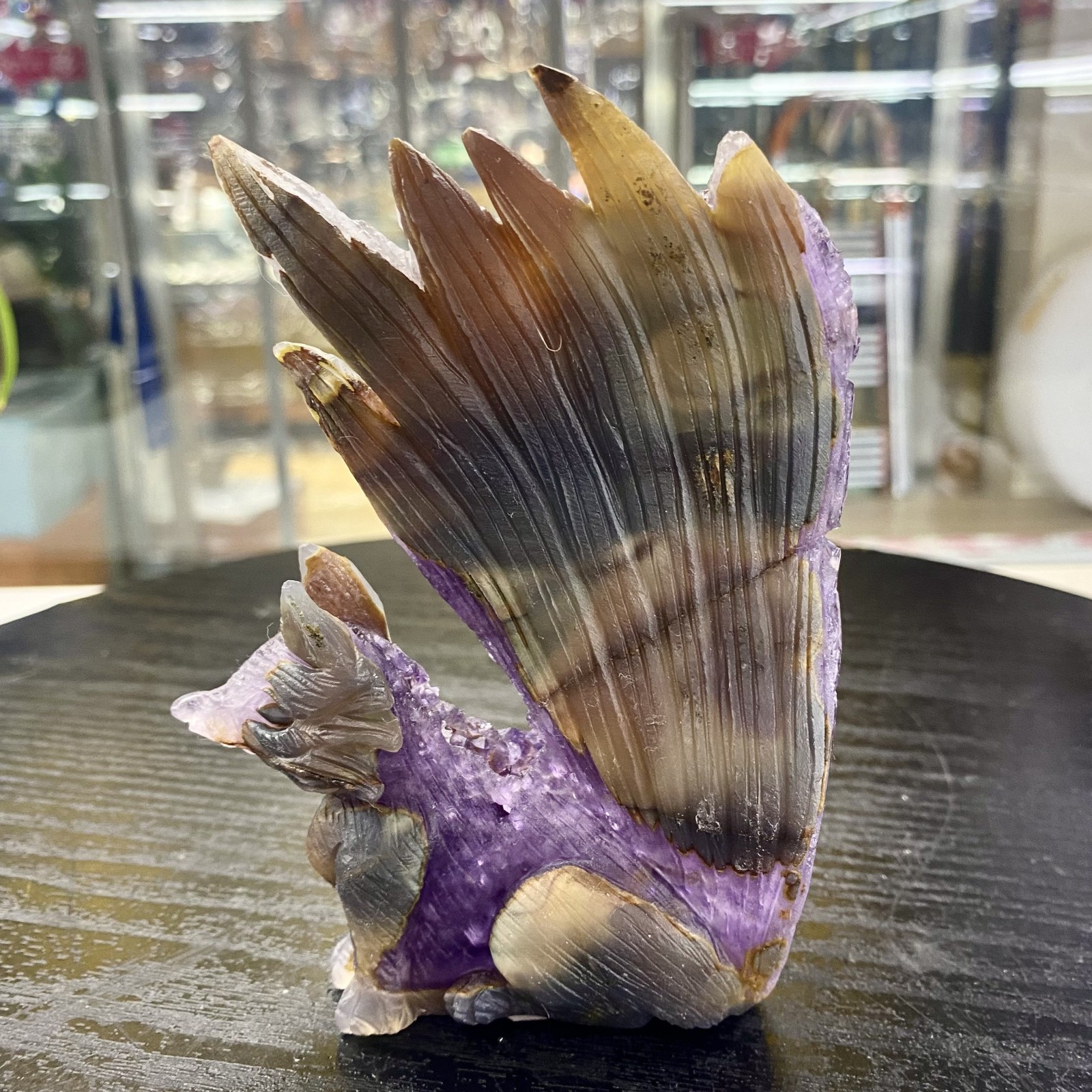 372G Natural amethyst Blossoms agate hand carved nine-tailed fox specimen 372G Natural amethyst Blossoms agate hand carved nine-tailed fox specimen