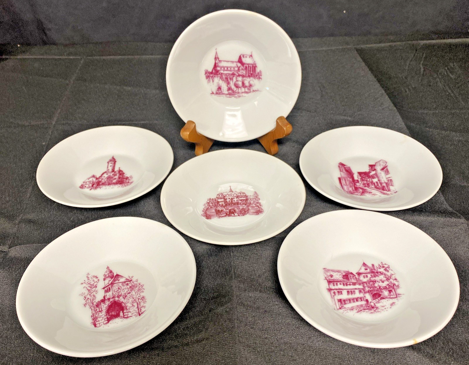 Set Of 6 Hochst 4.25” Plates- Scenes Of Frankfurt 