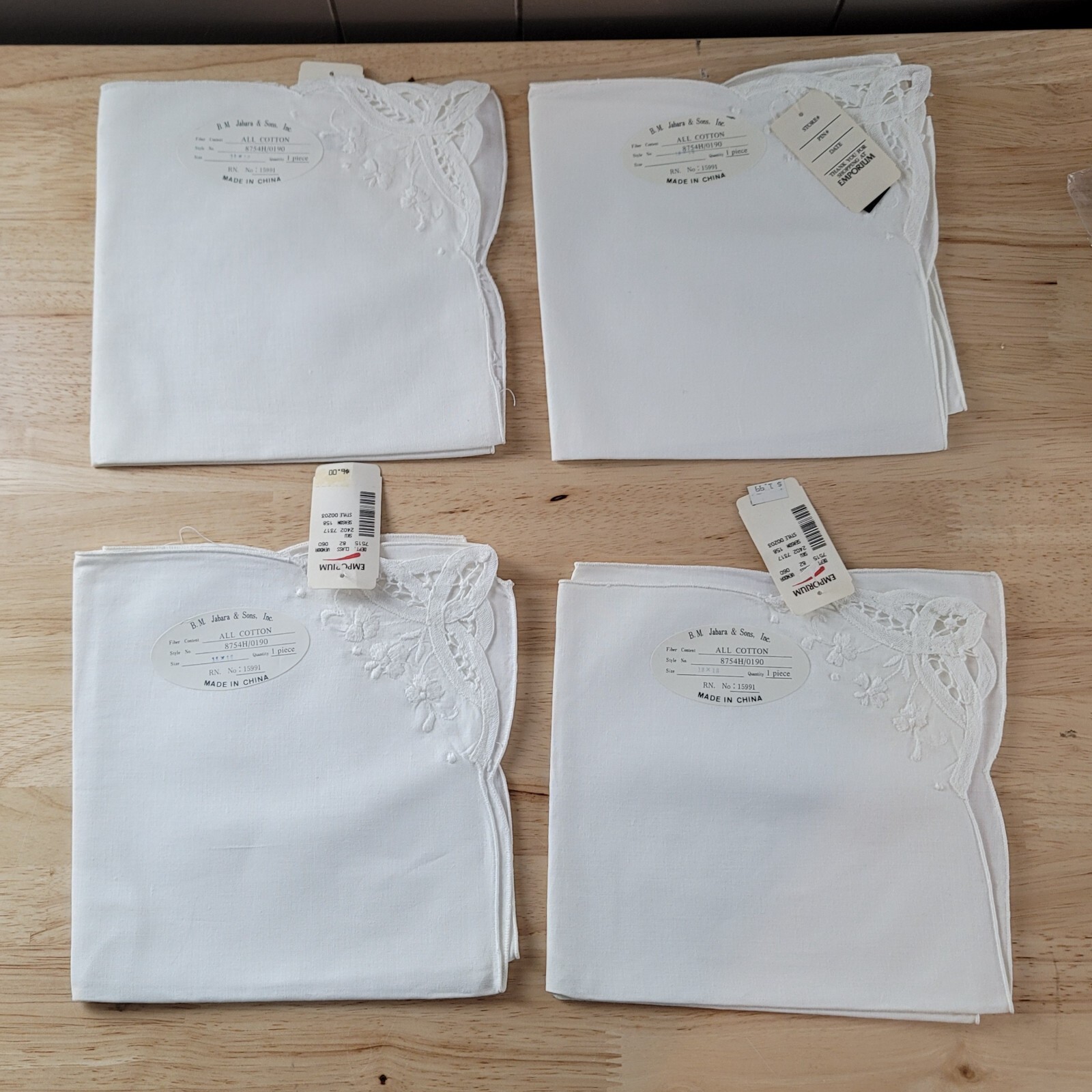 Vtg B.M. Jabara & Sons NAPKIN SET of 4 Cutwork Cotton 16\