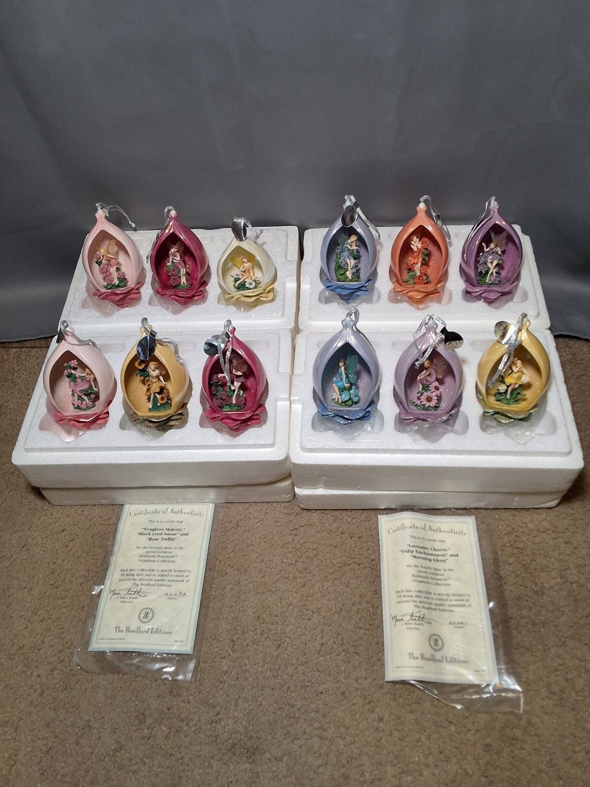 Bradford Editions Secret Gardens Fairy Ornaments Lot Set of 4 Boxes with 3 Each