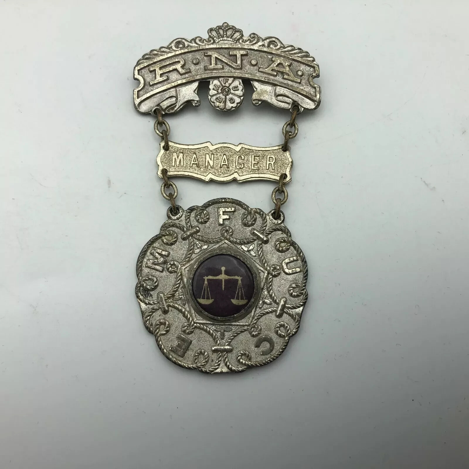 Royal Neighbors America MANAGER Badge Pin Medal Fob Vintage FECMU DeMoulin RNA