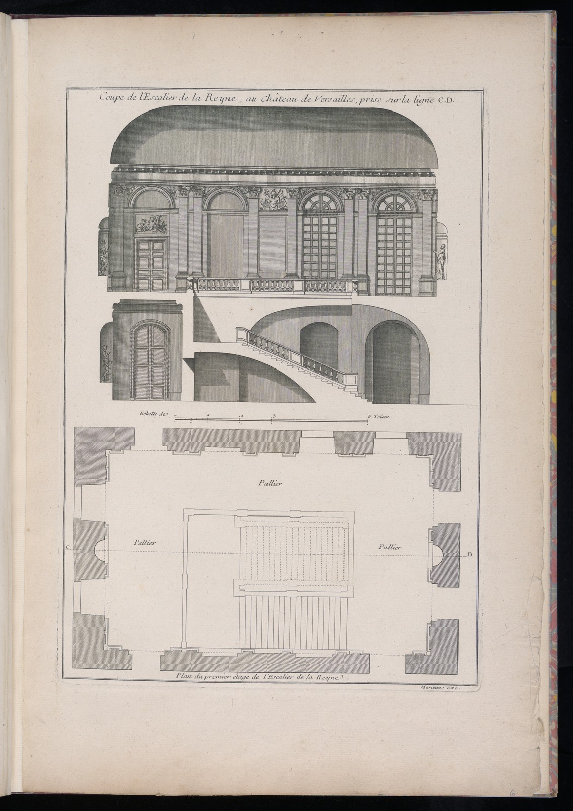 Mariette Versailles Palace Staircase 1720s Vintage Architecture Reprint Wall Art