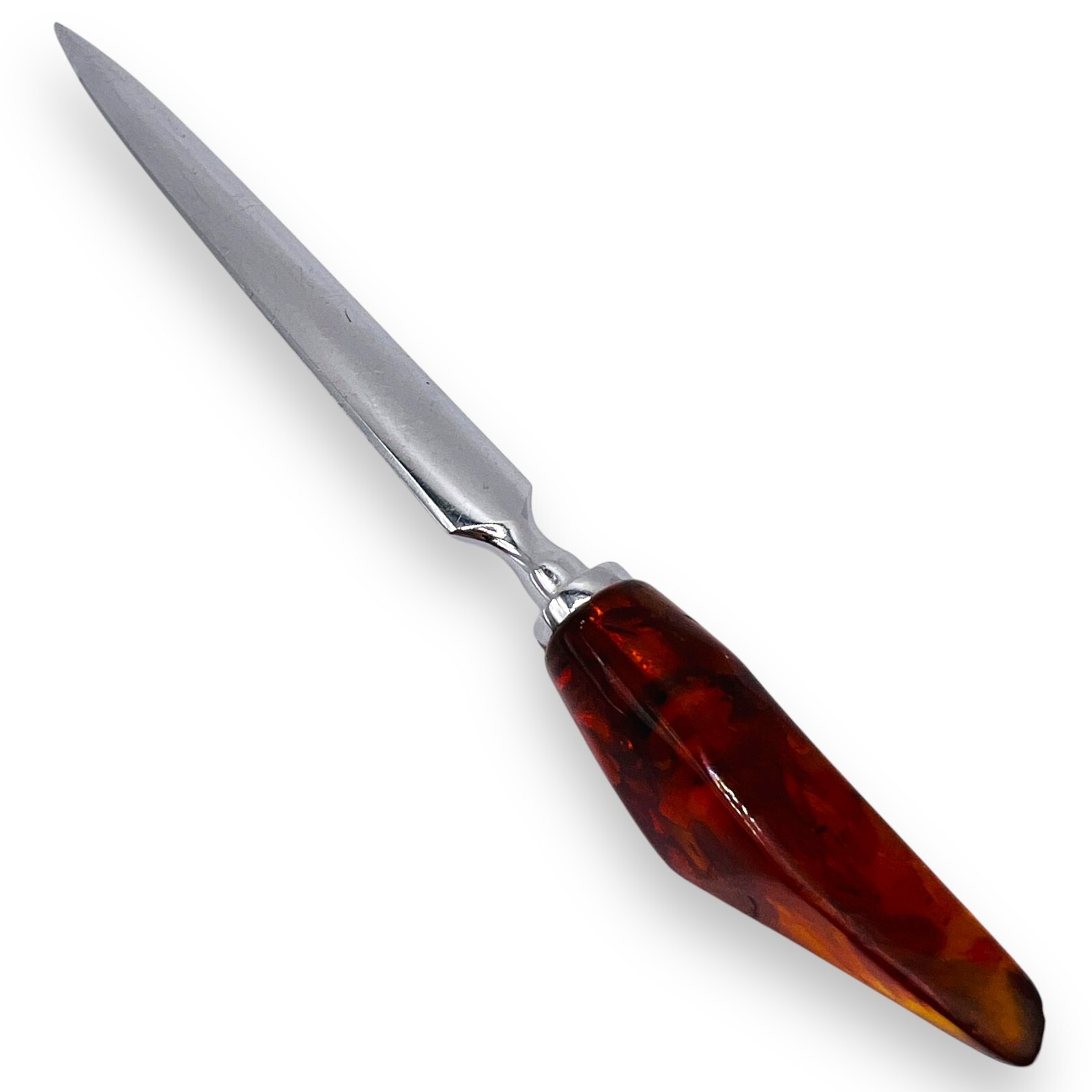Vintage Natural Real Baltic Amber Polished Stainless Steel Letter Opener 6.5