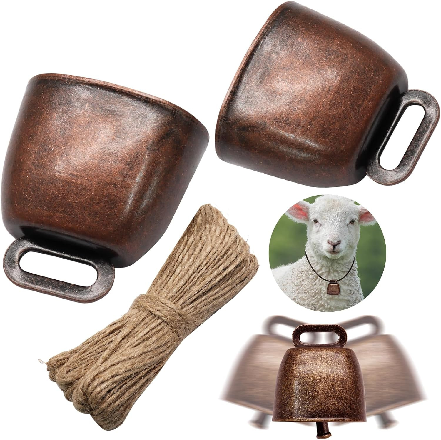 12PCS Grazing Cattle Bells Copper Cow Bells, Small Sheep Bell Loud Brass Bell wi