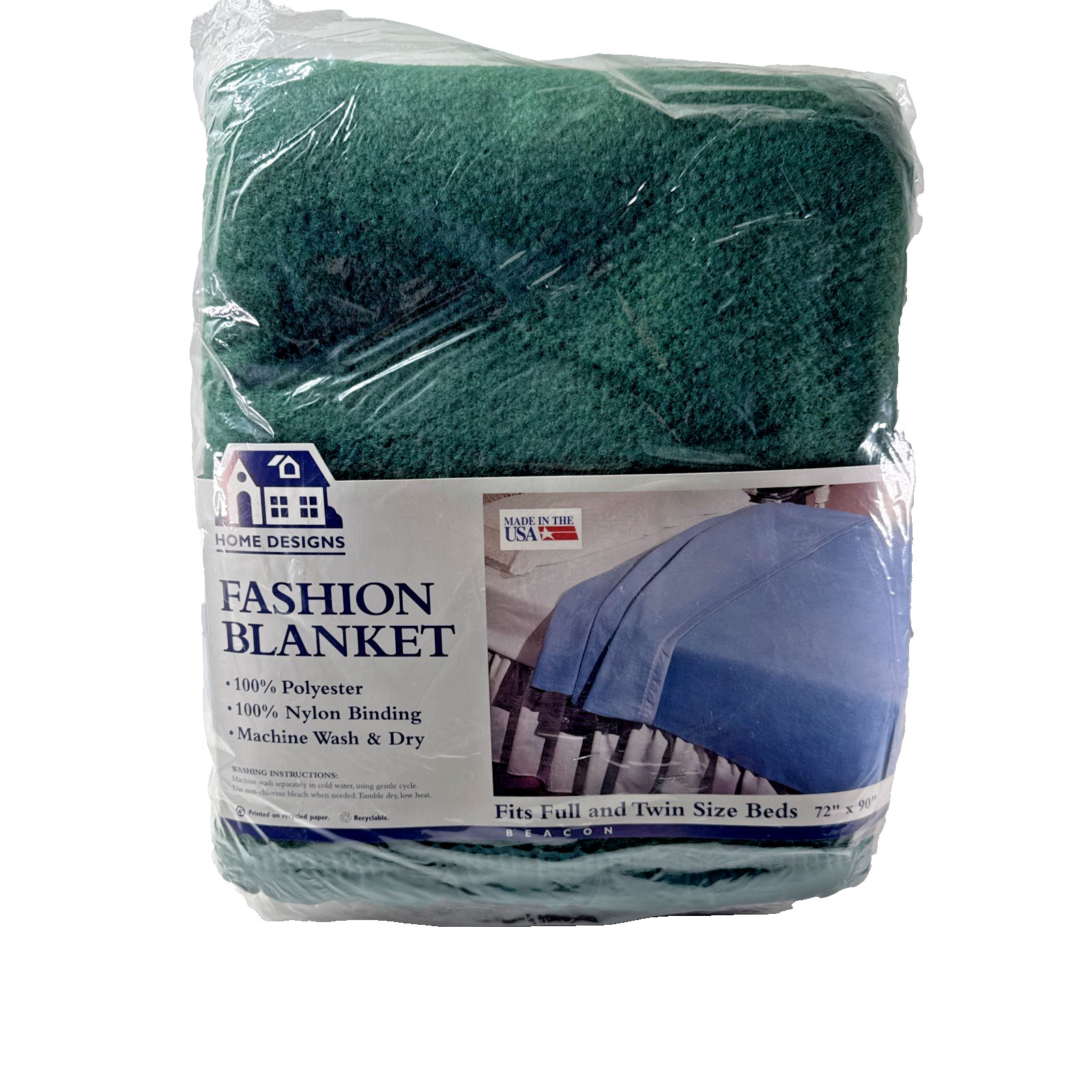 NEW Vintage 1980s Home Designs Fashion GREEN Blanket Fits Full or Twin 72
