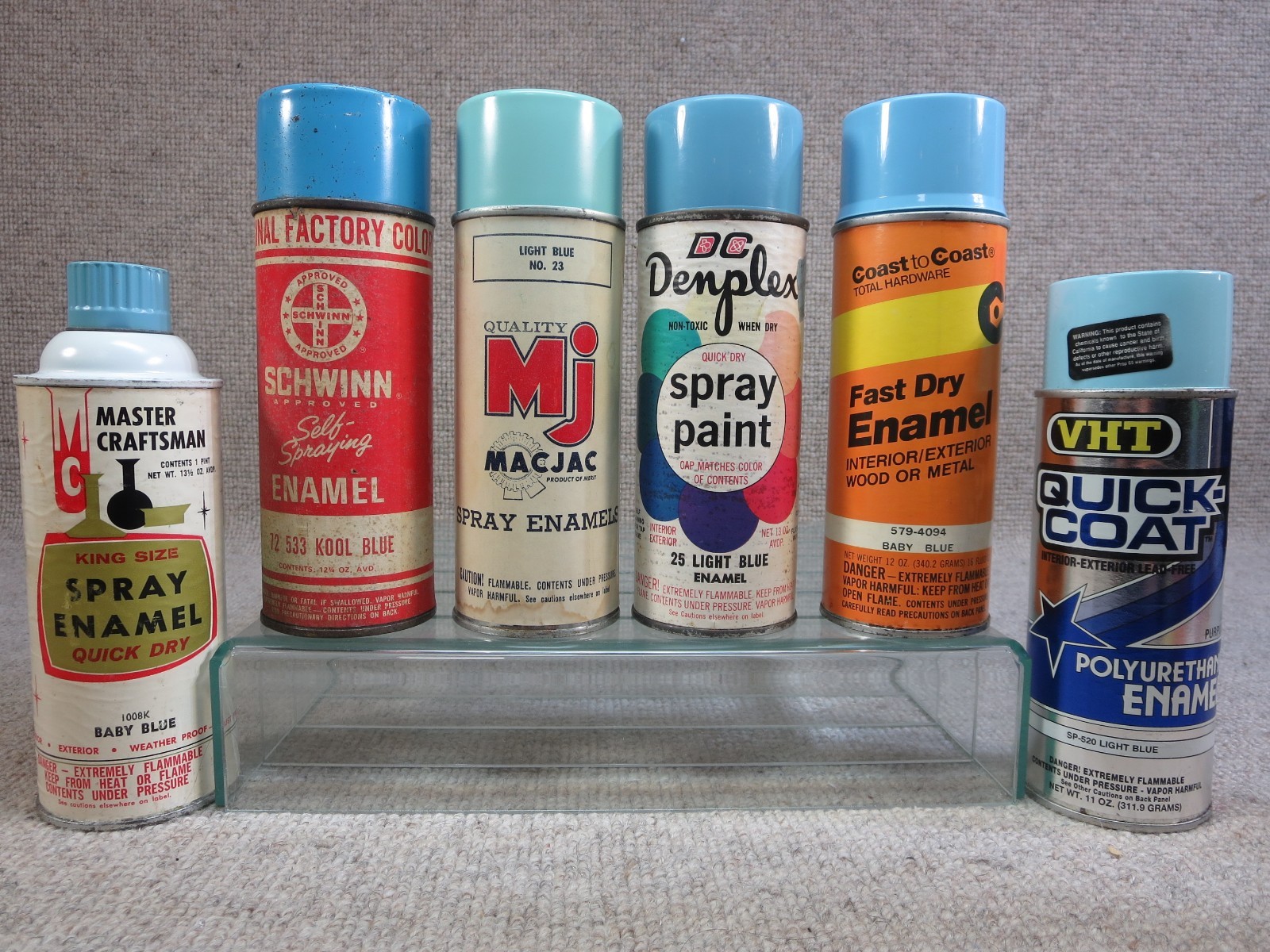 6 Vtg Spray Paint Can Lot Baby Light Blue Schwinn Kool Paper Label 1960s-1990s