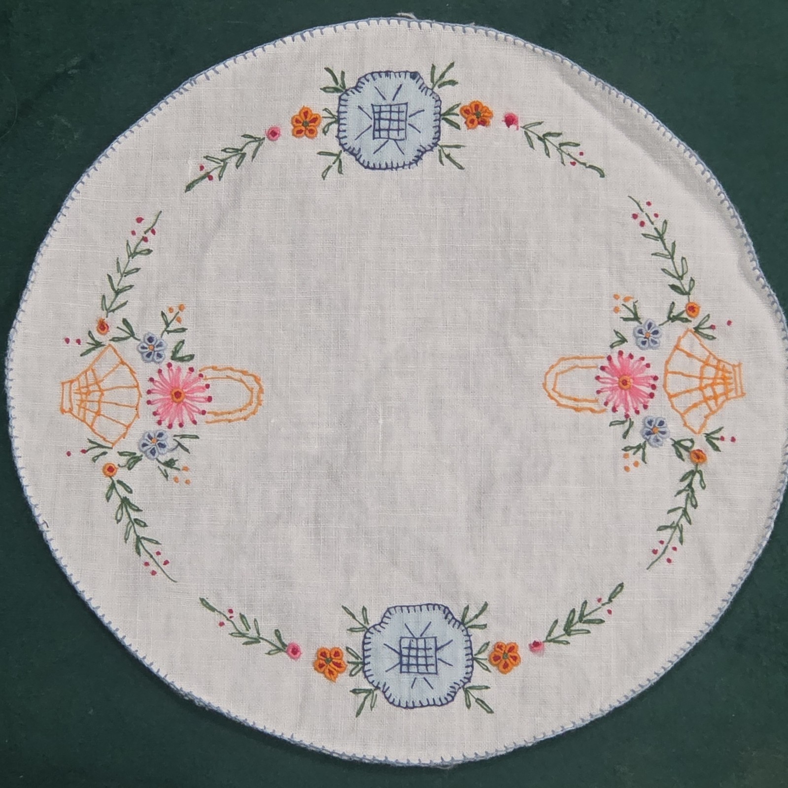 Vintage Round Hand Embroidered Applique Doily Floral 18cm