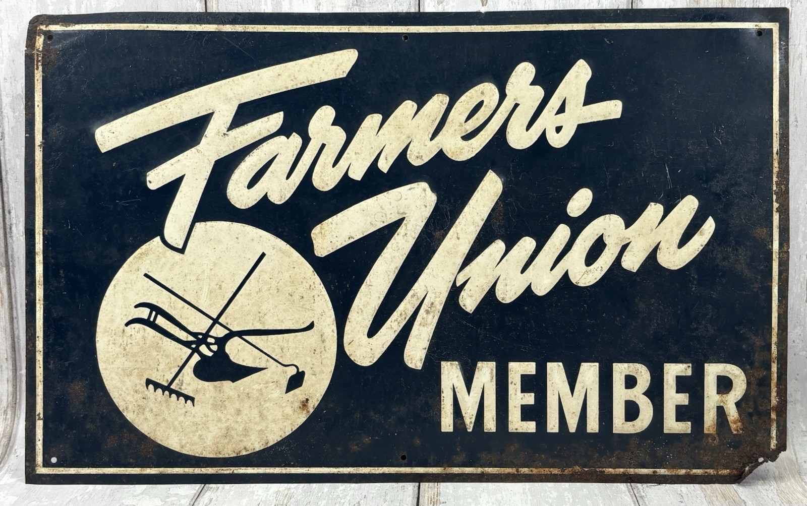 Vintage Farmers Union Member Metal Tin Sign Farm Agriculture 16x10