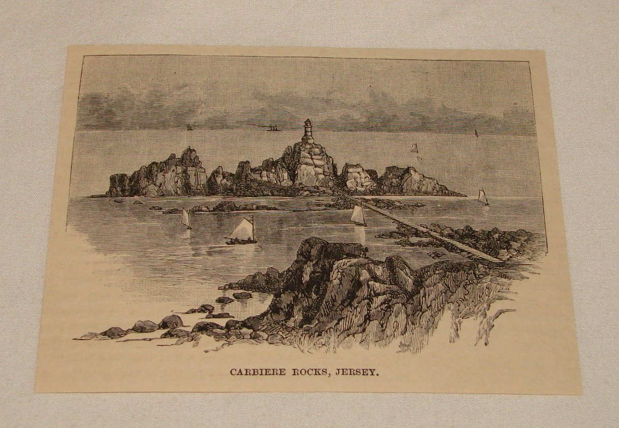 small 1884 magazine engraving ~ CARBIERE ROCKS, Jersey, UK