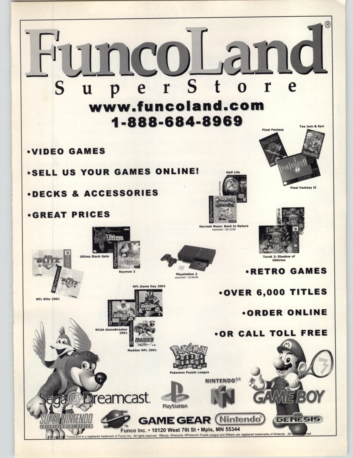 2000 Funcoland Video Game Superstore Minnesota Vintage Magazine Print Ad 
