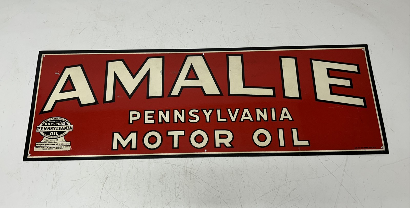 Vtg Amalie Pennsylvania Motor Oil Metal Advertising Sign Service Station AM 1947 Vtg Amalie Pennsylvania Motor Oil Metal Advertising Sign Service Station AM 1947