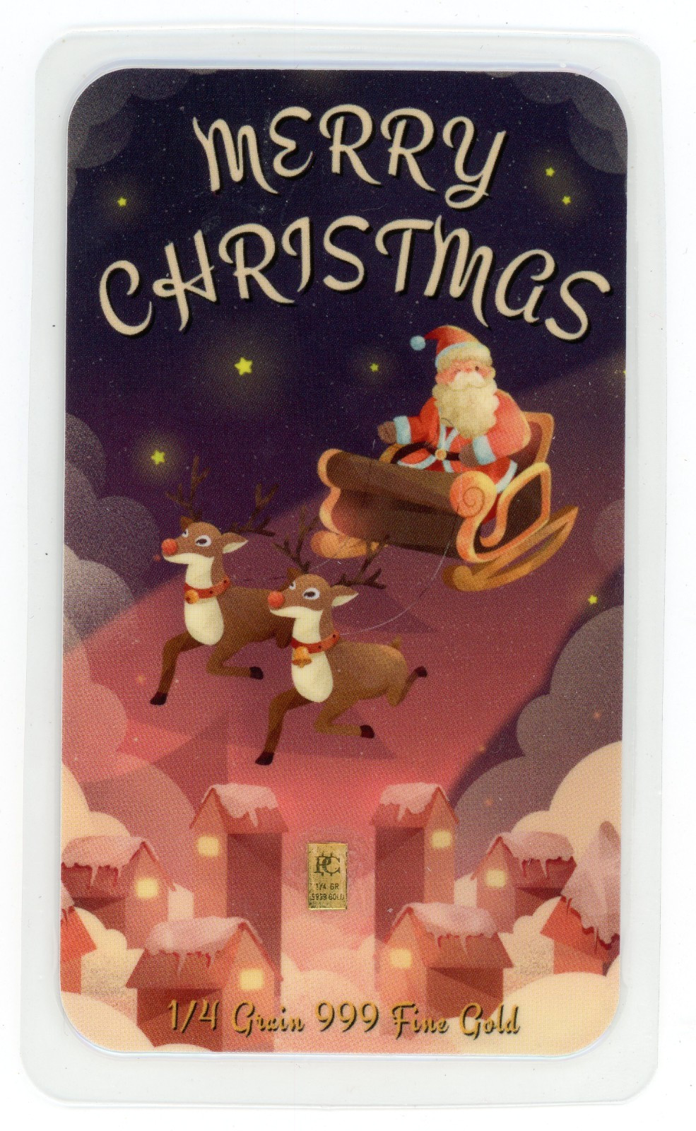 Merry Christmas 1/4 Grain 999 Fine Gold Bar in Assay