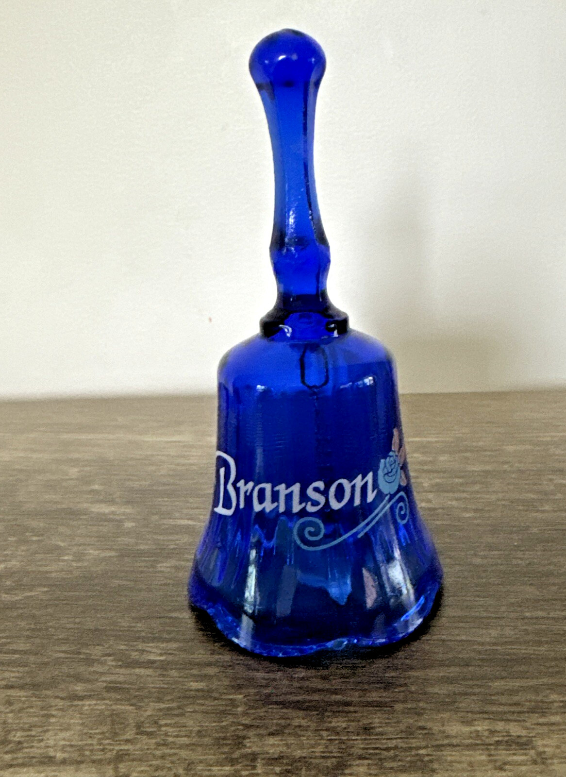Cobalt blue glass Branson Missouri bell, collectible souvenir decor