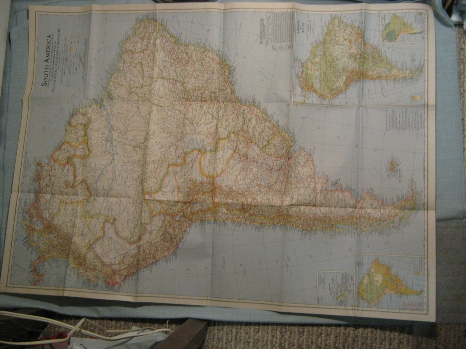 VINTAGE LARGE SOUTH AMERICA WALL MAP National Geographic October 1942 
