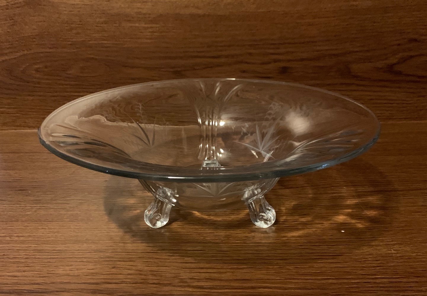 Vintage Three-Footed Etched Glass Console Style Bowl - 11