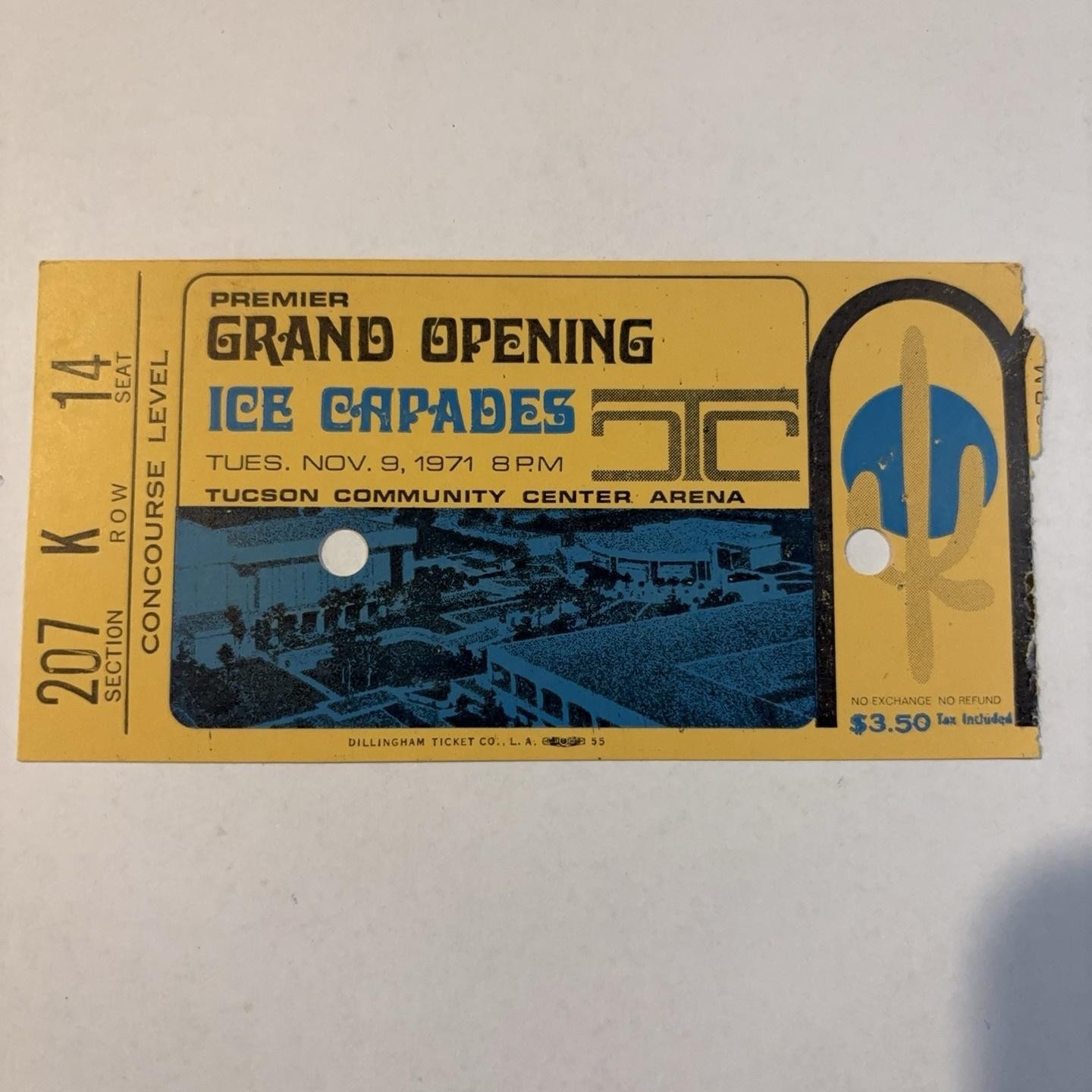 Vintage 1971 Ice Capades Grand Opening Ticket Tucson Community Center AZ Arena