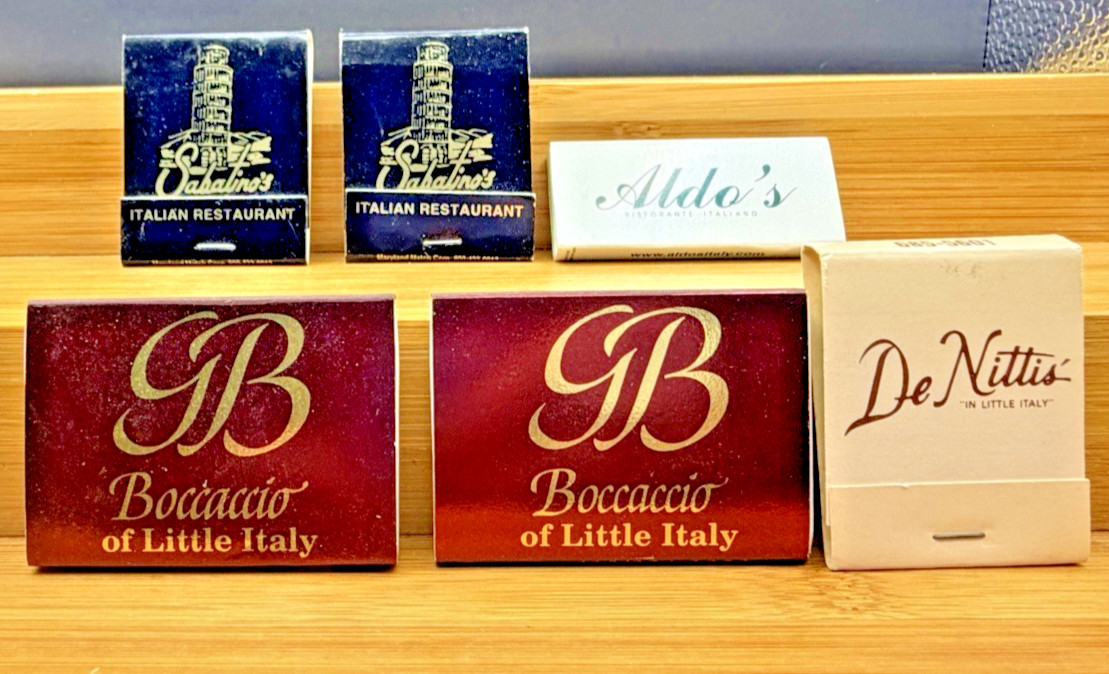 Vintage Baltimore Little Italy Matchbooks Lot of 6 Sabatino's Boccaccio+