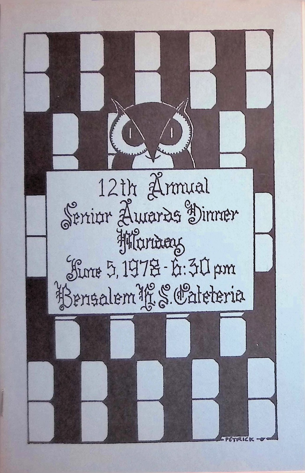 1978 Bensalem HS Senior Awards Dinner Program Owl Art Petrick Bucks County PA