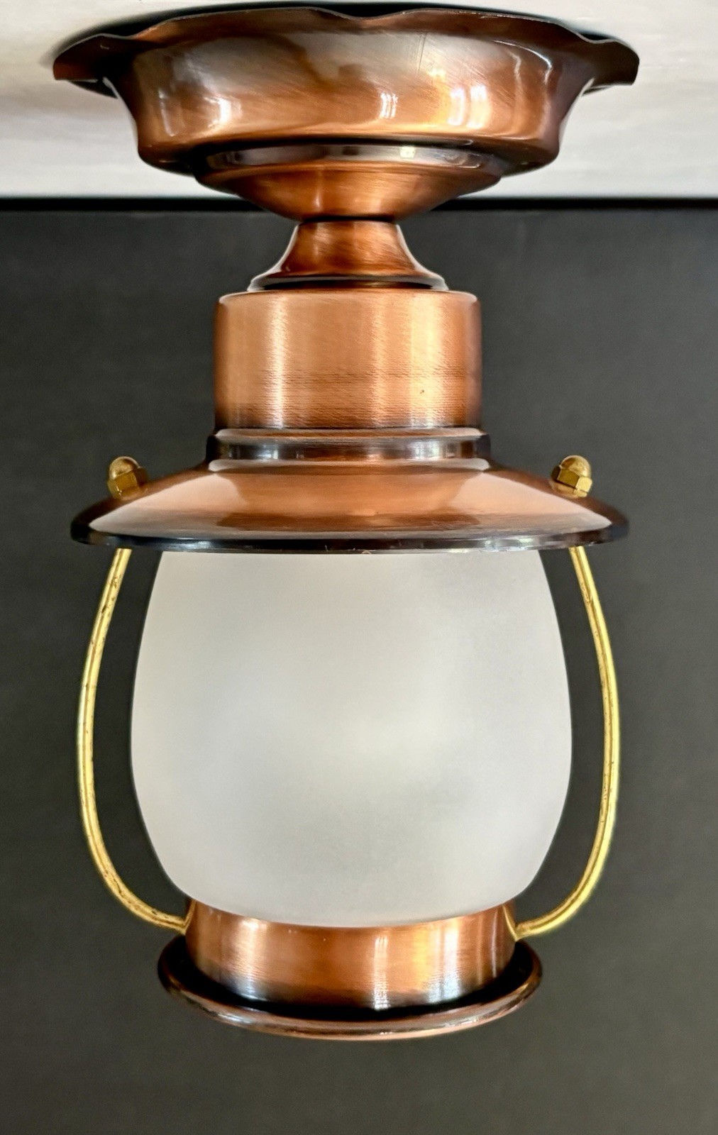 Vintage 1950's-70s Rustic Country Western Lantern Style Copper Light Fixture 8”