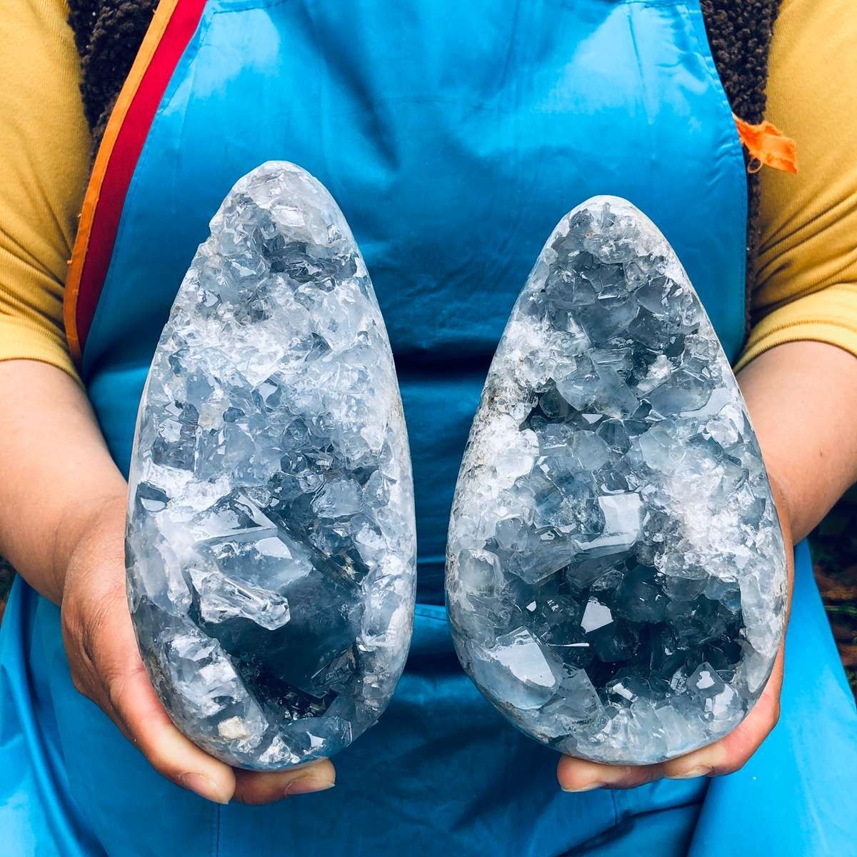 2pcs 6.53LB Natural Blue Celestite Geode Quartz Crystal Mineral Specimen Healing