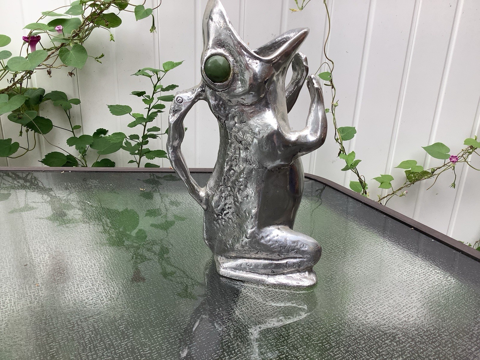 Vintage Arthur Court Designs Cast Aluminum Frog Pitcher With Stone Eyes