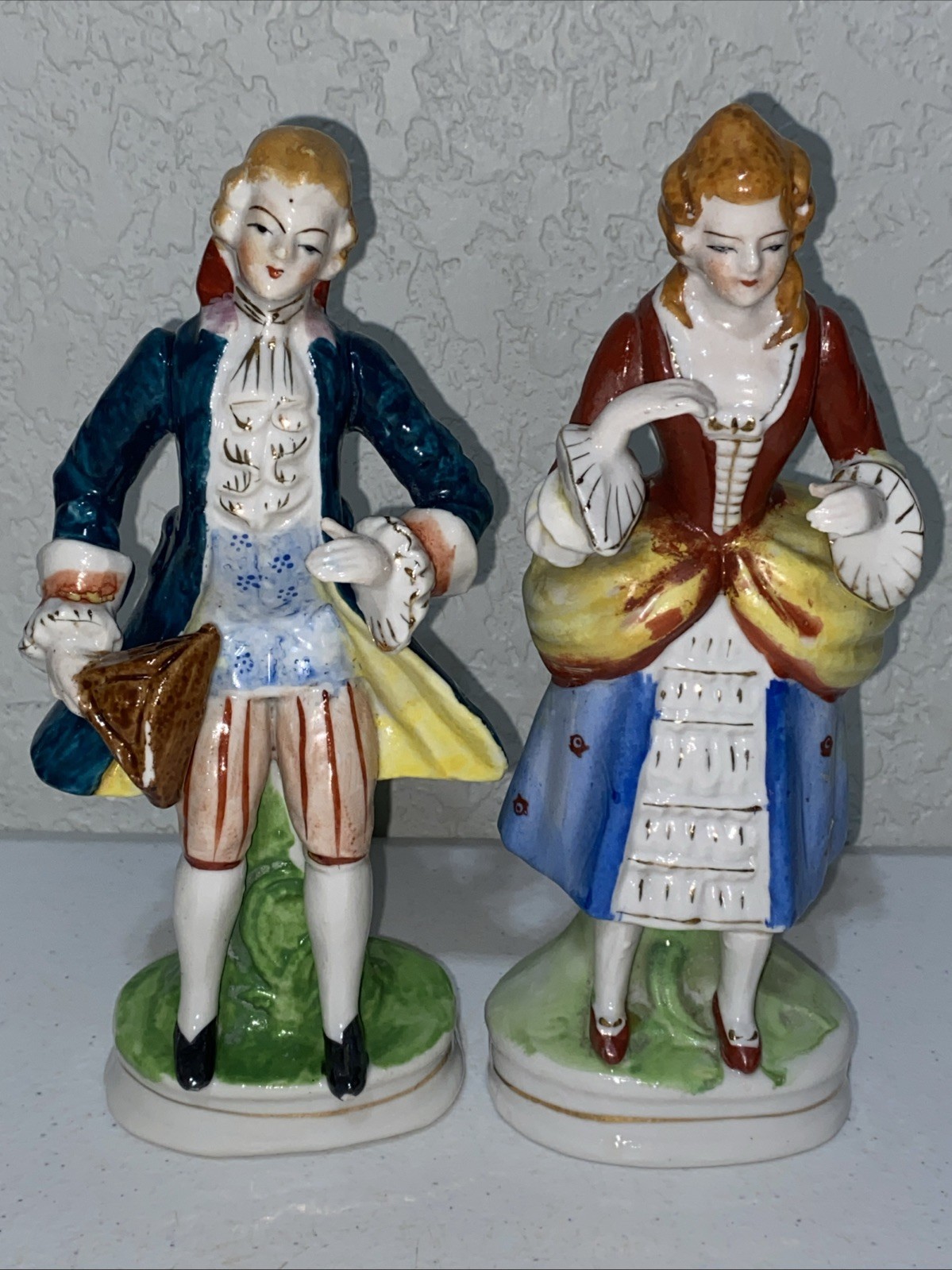 VTG Made In Occupied Japan Colonial Victorian Couple Figurines 8” Hand Painted