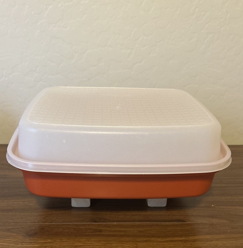 Vintage Tupperware (1294-6) Paprika Red Meat Marinade Container With Lid 12x10