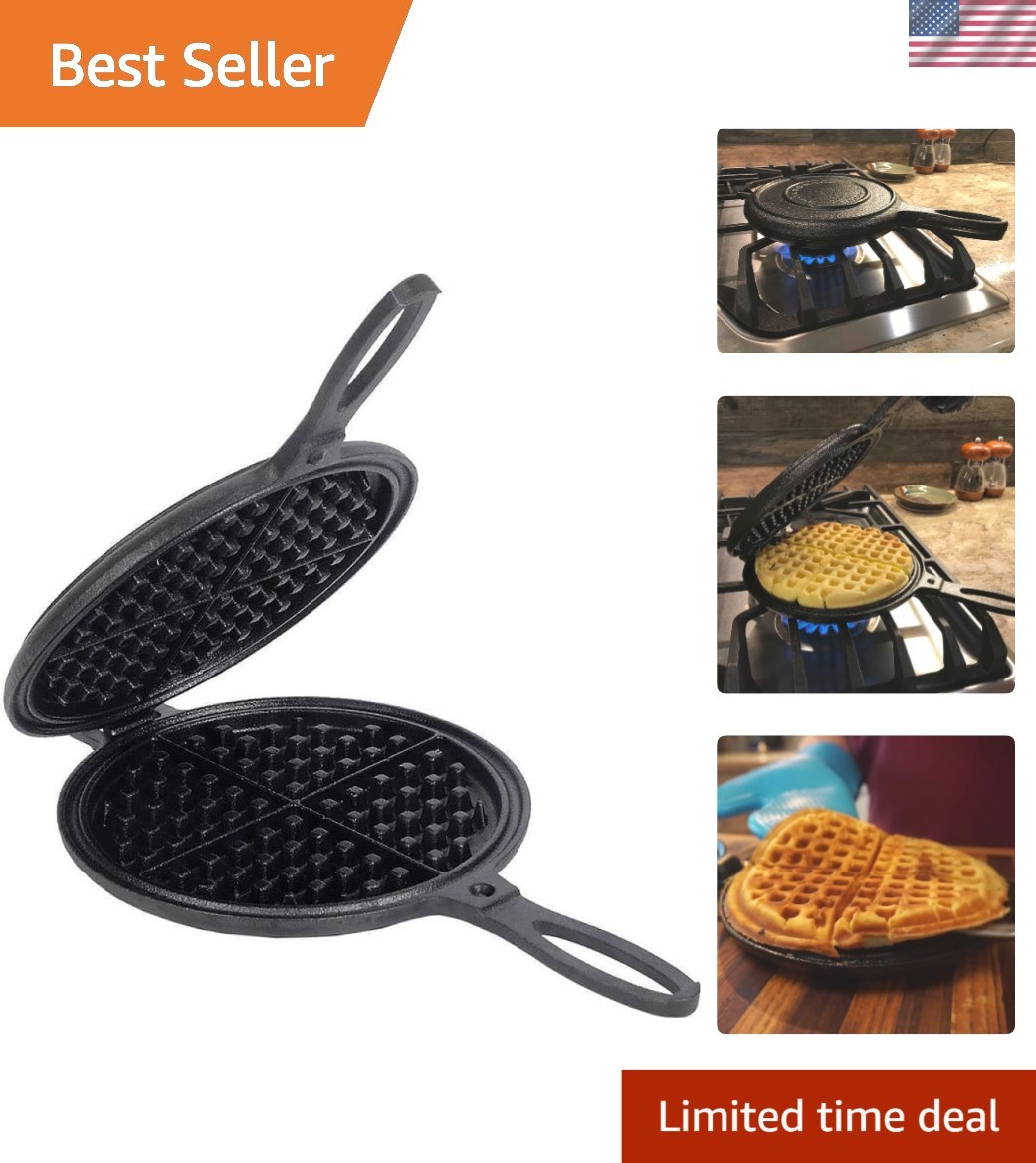 Lehman’s Cast Iron Waffle Maker - Non-Electric Stovetop Iron for 7-Inch Waffles
