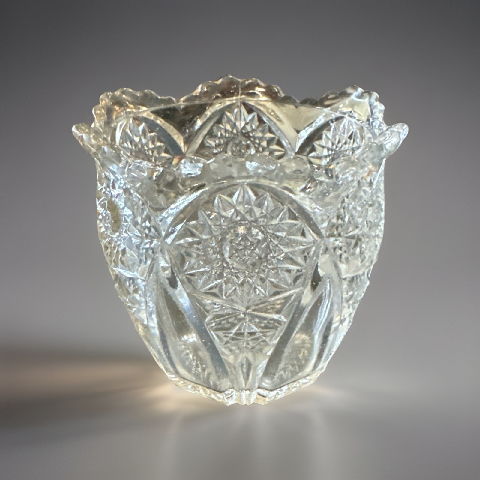 Antique EAPG Clear Pressed Glass Spooner Vase Starburst Pattern Antique EAPG Clear Pressed Glass Spooner Vase Starburst Pattern