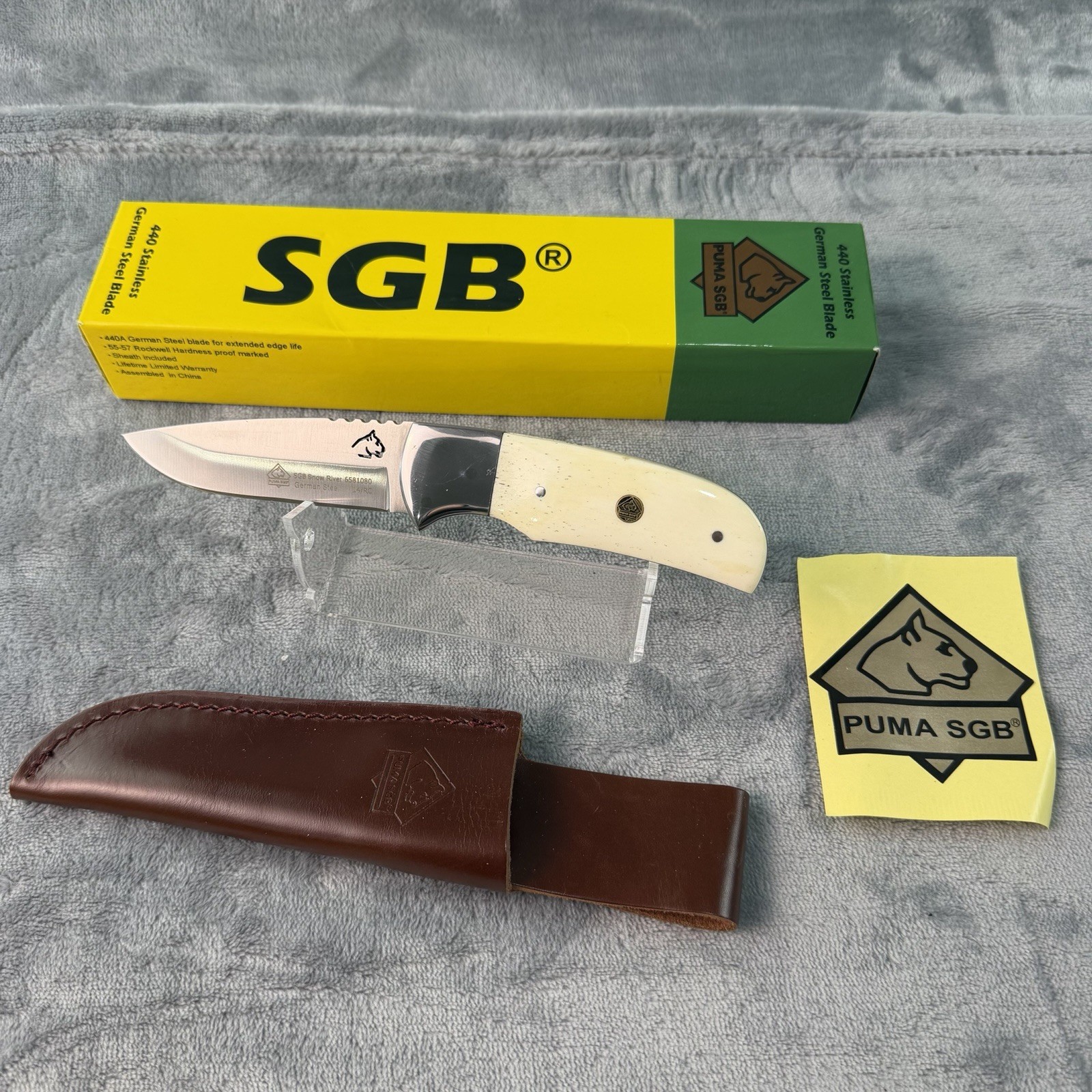 PUMA SGB Snow River 440 Stainless Drop Point Fixed Blade Knife & Sheath NEW B412 PUMA SGB Snow River 440 Stainless Drop Point Fixed Blade Knife & Sheath NEW B412