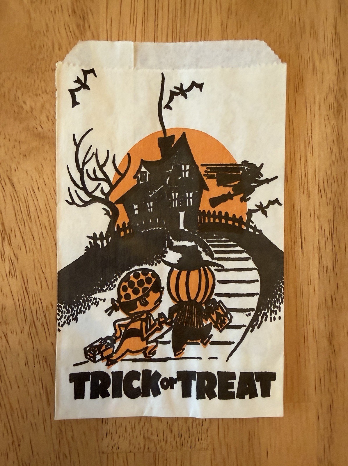 Vintage 1970s Halloween Trick Or Treat Bag Black Cat Haunted House Mid Century Vintage 1970s Halloween Trick Or Treat Bag Black Cat Haunted House Mid Century