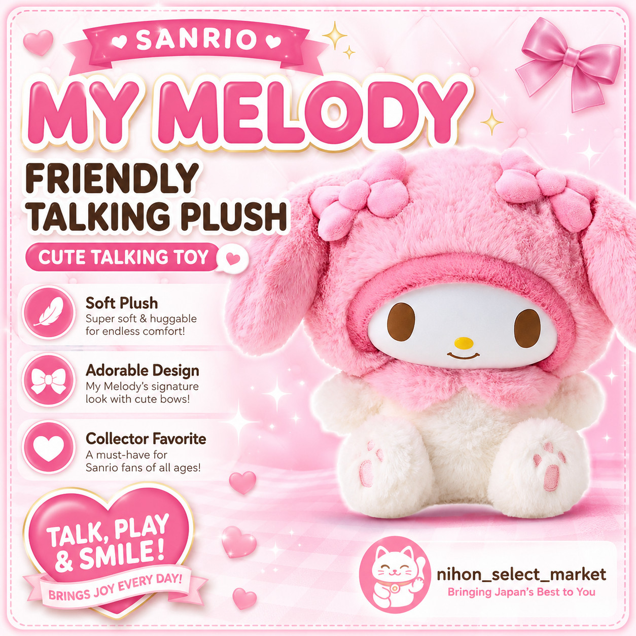 Sanrio My Melody Friendly Talking Plush Toy NEW Sanrio Characters from Japan