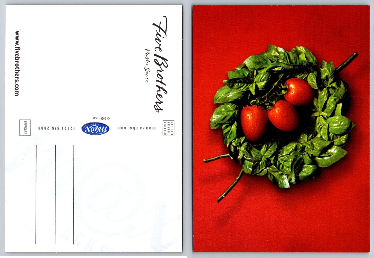 Five Brothers Pasta Sauce Basil Tomatoes Food Advertising Postcard 2000 FREEGARD