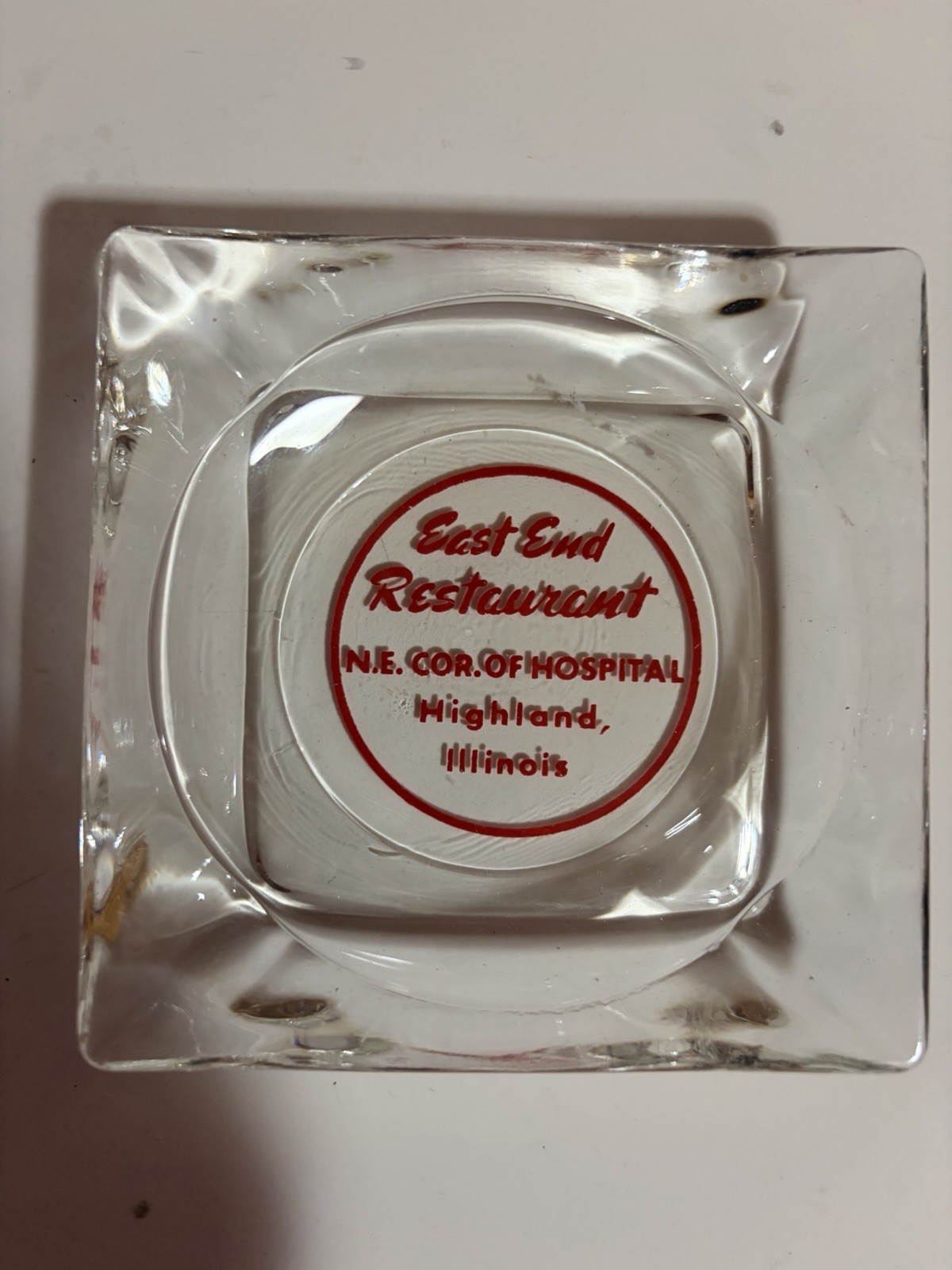 Vintage EAST END RESTAURANT Glass Advertising Ashtray Highland IL.