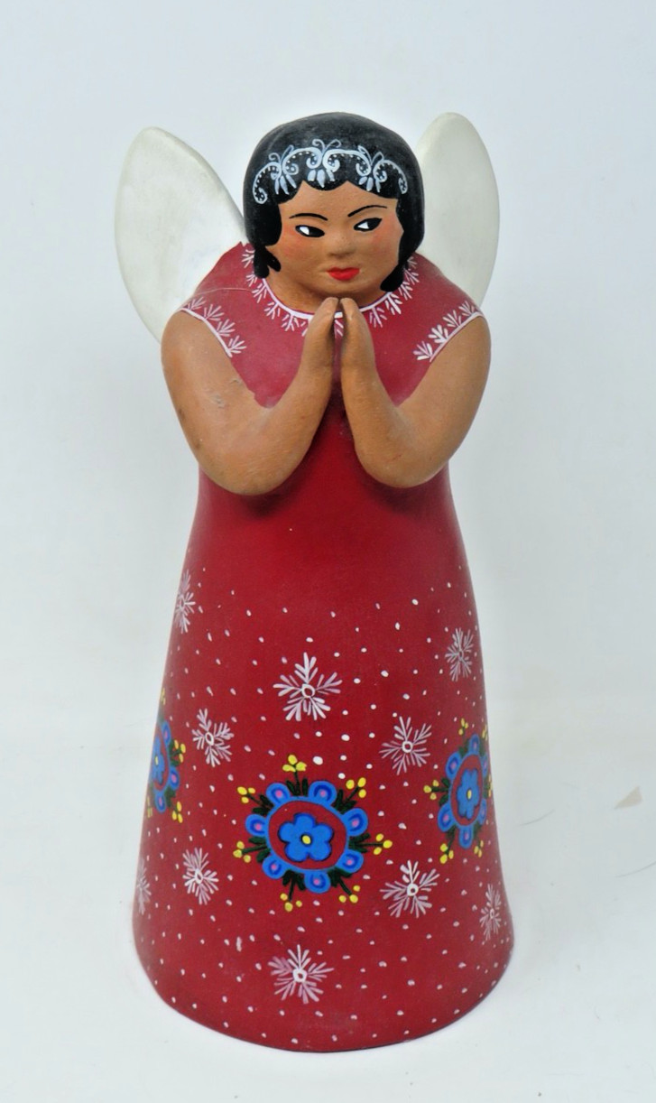 Peruvian Terracotta Clay Hand Painted Folk Art Angel Woman Praying Candle Holder