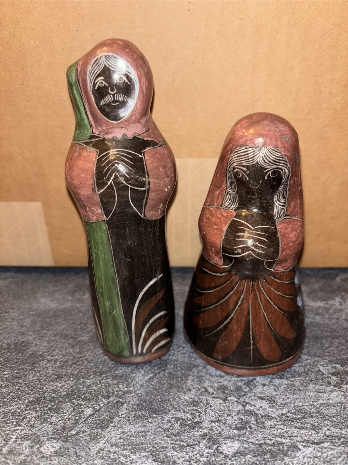 Mexican Pottery Nativity Black Clay Etched Tonala Oaxaca Figurine Set #JJ