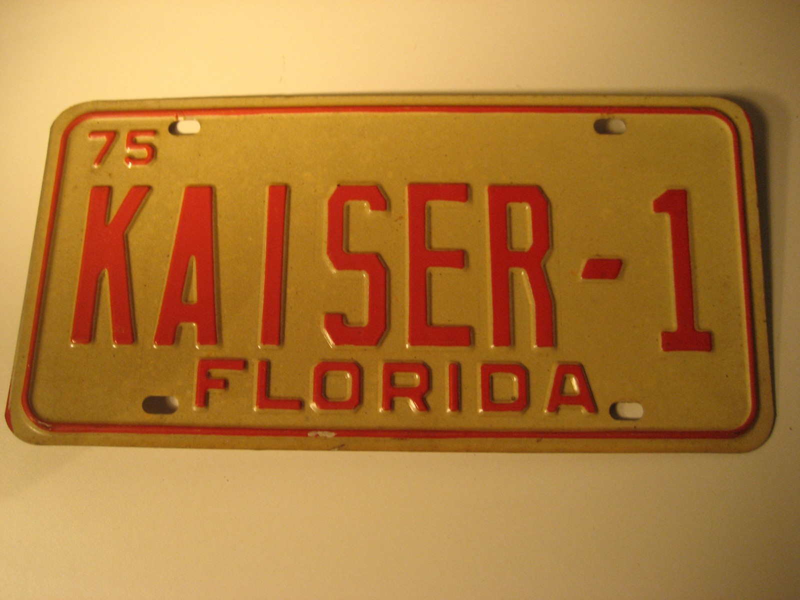 1975 Florida Vanity License Plate: KAISER - 1