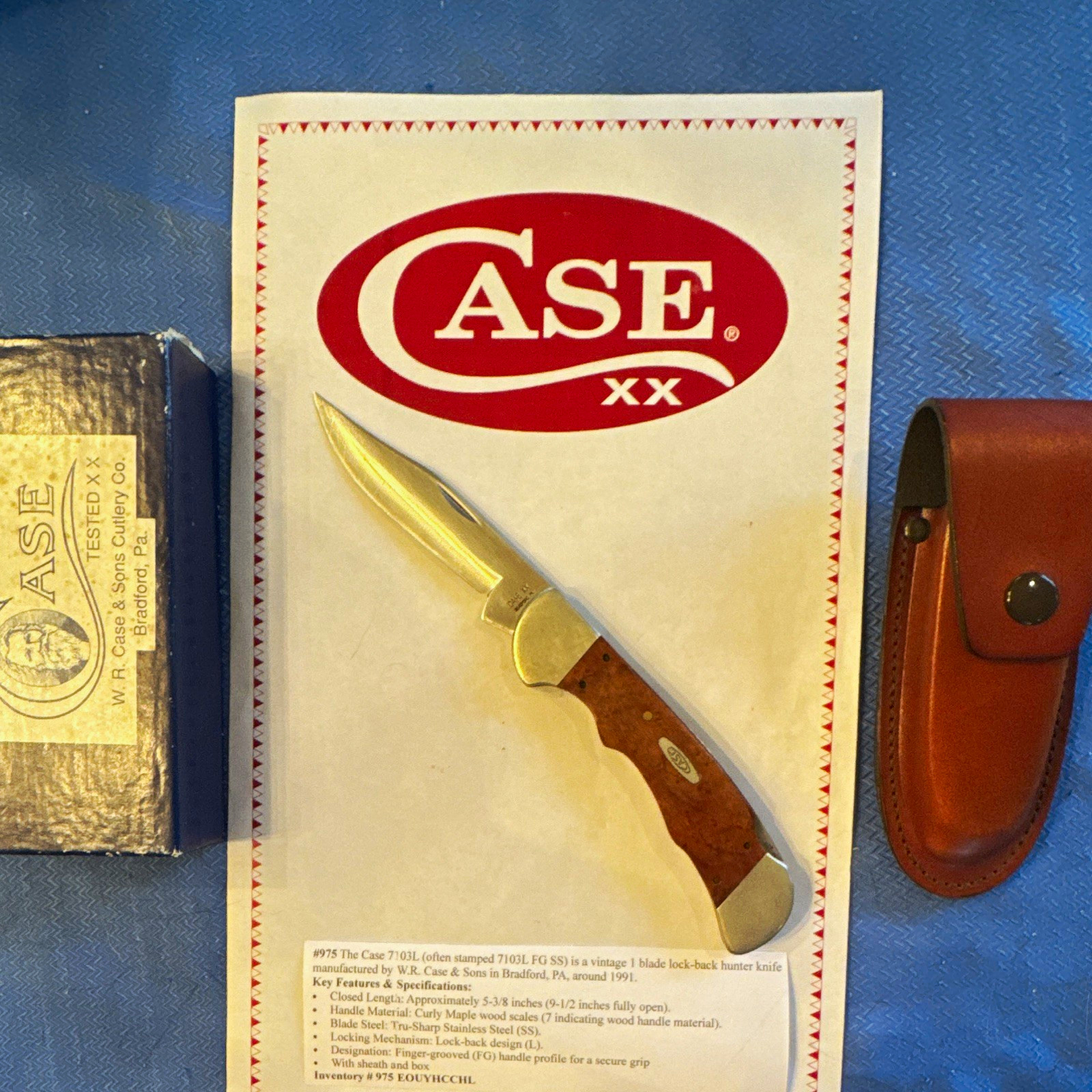 Case XX Classic 1991 7103L  Brown Wood Handle SS Clip Lockback 1 Blade
