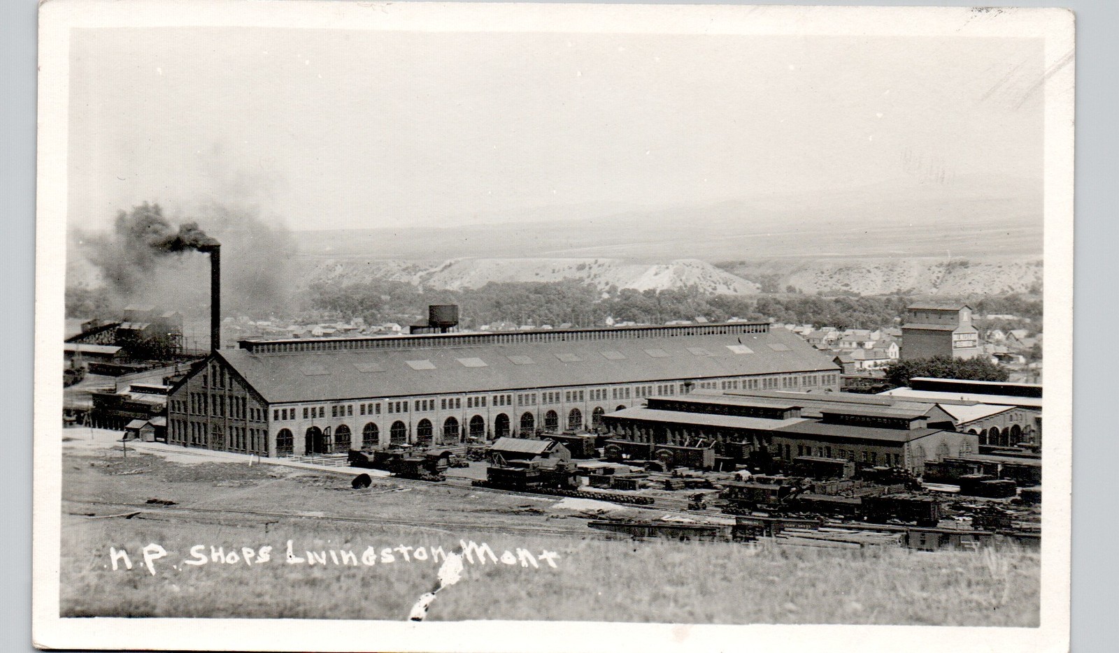 NP RAILROAD SHOPS livingston mt c1910 postcard montana real photo rppc train