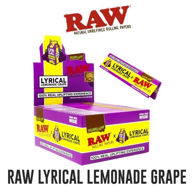 🍇 50 X RAW LYRICAL LEMONADE GRAPE KING SIZE WIDE ORGANIC HEMP PAPERS 🍇 50PK 🍇